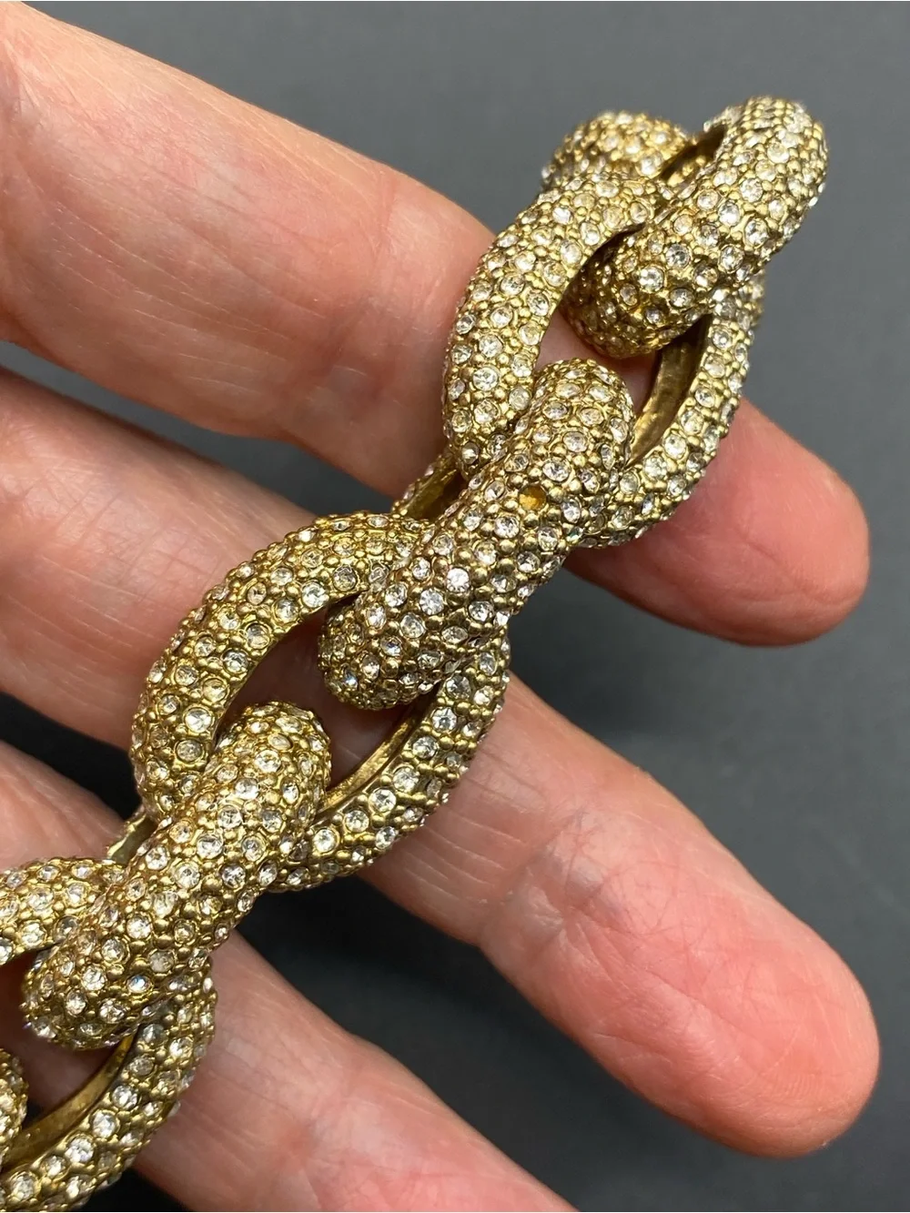 J.CREW Gild Tone Pave Crystal Link Bracelet Oversized Chunky Links